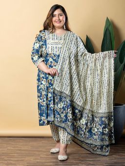 Readiprint - Women Blue Floral Kurta with Pant and Dupatta (Set of 3)