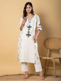 Readiprint - Women Off White Embroidered Kurta with Palazzo (Set of 2)