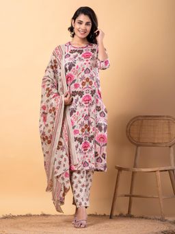 Readiprint - Women Pink Floral Kurta with Pant and Dupatta (Set of 3)