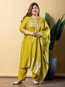 Readiprint - Women Gold Embroidered Kurta with Pant and Dupatta (Set of 3)