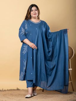 Readiprint - Women Blue Printed Kurta with Pant and Dupatta (Set of 3)