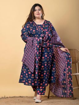 Readiprint - Women Blue Floral Kurta with Pant and Dupatta (Set of 3)