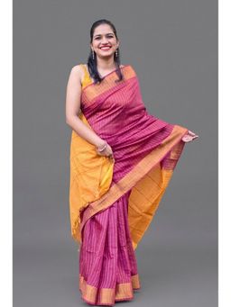 APAAPI THREADS OF GLORY - Magenta Hand-Dyed Silk Cotton Handloom Saree with Unstitched Blouse