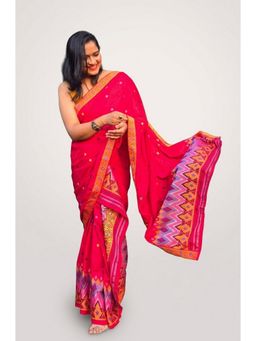 APAAPI THREADS OF GLORY - Red Handloom Stitched Mekhela and Stitched Chador with Unstitched Blouse