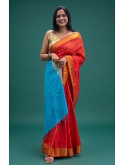 APAAPI THREADS OF GLORY - Red Hand-Dyed Silk Cotton Handloom Saree with Unstitched Blouse