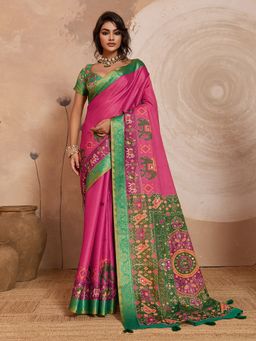 Sedora Couture - Pink Kanjeevaram Woven Saree with Unstitched Blouse