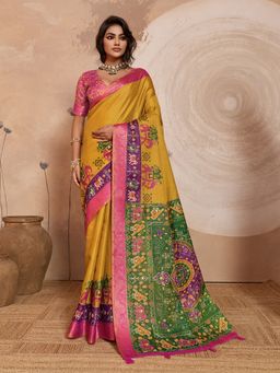 Sedora Couture - Mustard Kanjeevaram Woven Saree with Unstitched Blouse