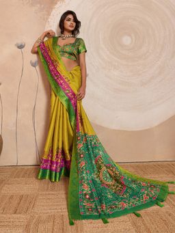 Sedora Couture - Yellow Kanjeevaram Woven Saree with Unstitched Blouse