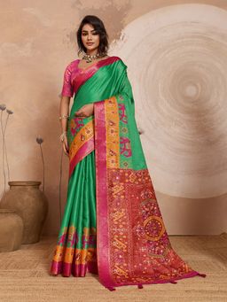 Sedora Couture - Green Kanjeevaram Woven Saree with Unstitched Blouse