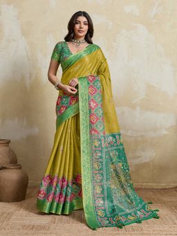 Sedora Couture - Yellow Kanjeevaram Woven Saree with Unstitched Blouse