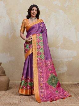 Sedora Couture - Purple Kanjeevaram Woven Saree with Unstitched Blouse