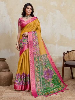 Sedora Couture - Mustard Kanjeevaram Woven Saree with Unstitched Blouse