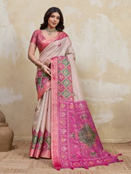 Sedora Couture - Off White Kanjeevaram Woven Saree with Unstitched Blouse
