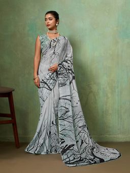 Sedora Couture - Grey Georgette Abstract Printed Saree with Unstitched Blouse