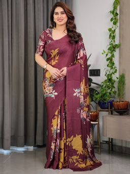 ALMAARI FASHION - Maroon Printed Saree with Unstitched Blouse