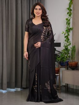ALMAARI FASHION - Black Printed Saree with Unstitched Blouse