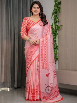 ALMAARI FASHION - Pink Checks Saree with Unstitched Blouse