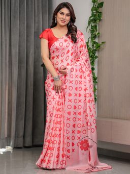 ALMAARI FASHION - Pink Geometric Saree with Unstitched Blouse