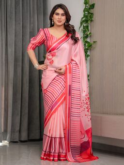 ALMAARI FASHION - Pink Stripes Saree with Unstitched Blouse