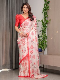ALMAARI FASHION - White Printed Saree with Unstitched Blouse