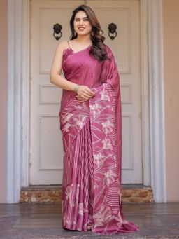 ALMAARI FASHION - Purple Stripes Saree with Unstitched Blouse
