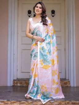 ALMAARI FASHION - Pink Stripes Saree with Unstitched Blouse
