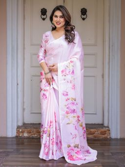 ALMAARI FASHION - Lavender Floral Saree with Unstitched Blouse