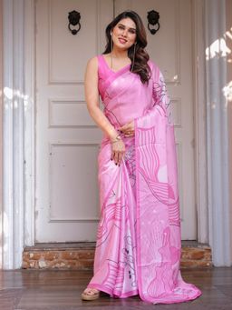 ALMAARI FASHION - Pink Printed Saree with Unstitched Blouse