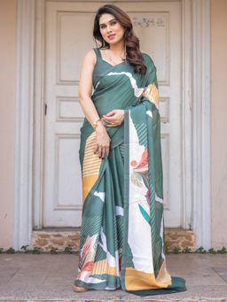 ALMAARI FASHION - Green Geometric Saree with Unstitched Blouse