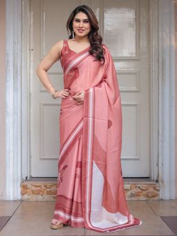 ALMAARI FASHION - Peach Checks Saree with Unstitched Blouse