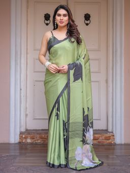 ALMAARI FASHION - Green Floral Saree with Unstitched Blouse