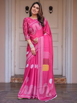 ALMAARI FASHION - Pink Geometric Saree with Unstitched Blouse