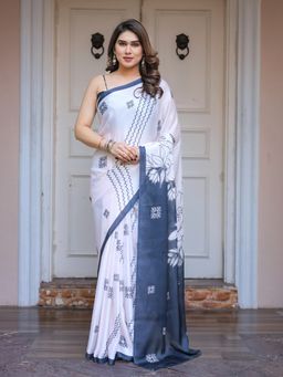 ALMAARI FASHION - White Geometric Saree with Unstitched Blouse