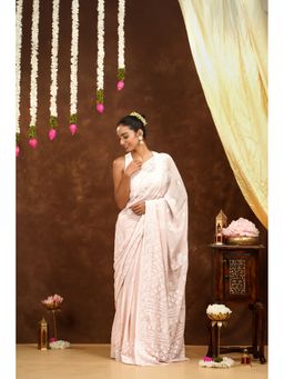Shwet Heritage - Light Pink Hand Embroidered Chikankari Saree with Unstitched Blouse