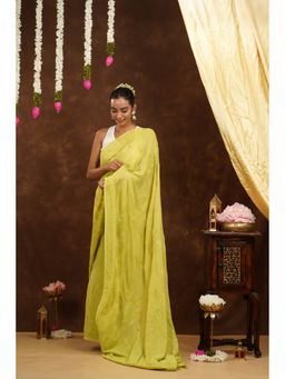 Shwet Heritage - Green Hand Embroidered Chikankari Saree with Unstitched Blouse