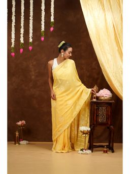 Shwet Heritage - Mustard Hand Embroidered Chikankari Saree with Unstitched Blouse