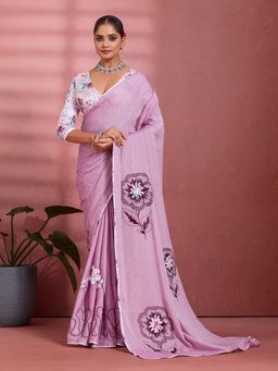 Sedora Couture - Lavender Georgette Floral Printed Saree with Unstitched Blouse