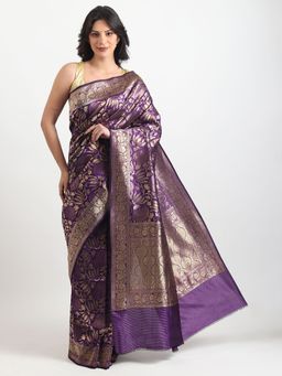 THE WEAVERS SHOP BY RAAVI - Purple Silk Woven Saree with Unstitched Blouse