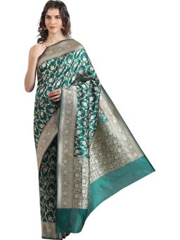 THE WEAVERS SHOP BY RAAVI - Green Silk Woven Saree with Unstitched Blouse