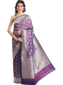 THE WEAVERS SHOP BY RAAVI - Purple Silk Woven Saree with Unstitched Blouse