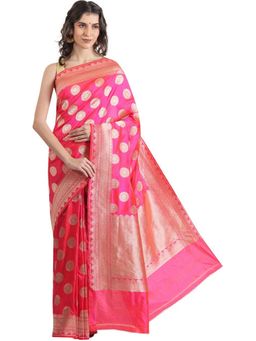THE WEAVERS SHOP BY RAAVI - Pink Silk Woven Saree with Unstitched Blouse