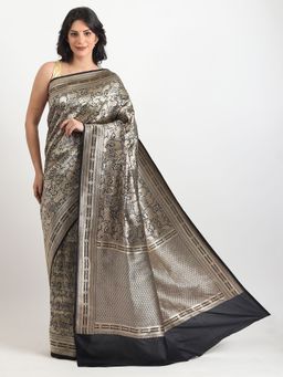 THE WEAVERS SHOP BY RAAVI - Black Silk Woven Saree with Unstitched Blouse