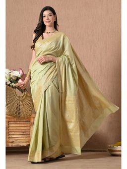 THE WEAVERS SHOP BY RAAVI - Light Green Silk Blend Woven Saree with Unstitched Blouse