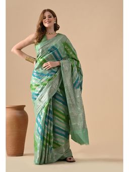 THE WEAVERS SHOP BY RAAVI - Blue Silk Blend Woven Zari Saree with Unstitched Blouse