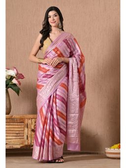 THE WEAVERS SHOP BY RAAVI - Pink Silk Blend Woven Saree with Unstitched Blouse
