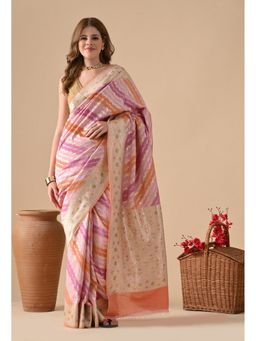 THE WEAVERS SHOP BY RAAVI - Pink Silk Blend Woven Zari Saree with Unstitched Blouse