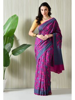 THE WEAVERS SHOP BY RAAVI - Purple Banarasi Silk Blend Woven Saree with Unstitched Blouse