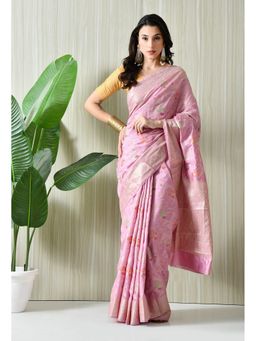 THE WEAVERS SHOP BY RAAVI - Pink Banarasi Silk Blend Woven Saree with Unstitched Blouse
