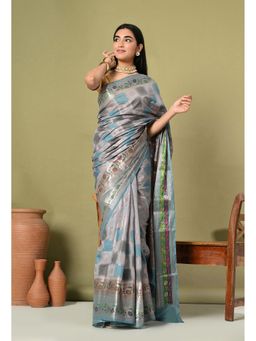 THE WEAVERS SHOP BY RAAVI - Multi-Colour Silk Blend Woven Saree with Unstitched Blouse