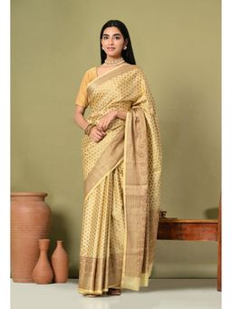 THE WEAVERS SHOP BY RAAVI - Yellow Banarasi Silk Woven Saree with Unstitched Blouse